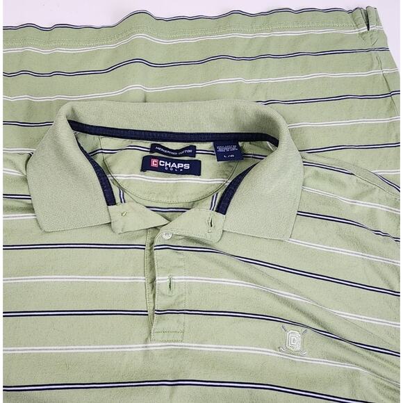Chaps Golf Lime Green Striped Short Sleeve Collared Polo Shirt Men's Size L - Picture 3 of 8